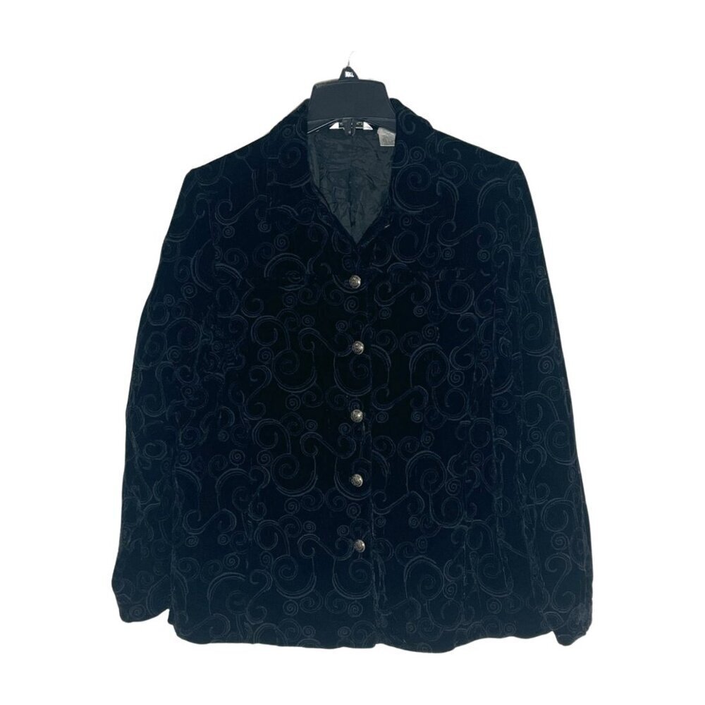 Laura Ashley Silk Blend Embroidered Blazer Black Swirl Pattern Size L